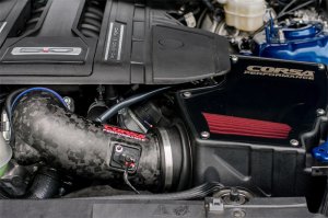 Ford Mustang Performance Air Intake - CORSA Performance - Closed Box with Matte Forged Carbon Fiber Air Duct, DryTech 3D No Oil Filter - `18-`23